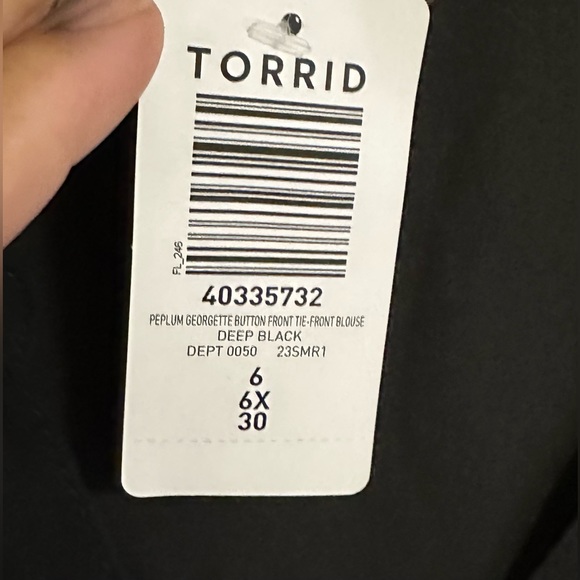 Torrid Peplum Georgette Button-Front Tie-Front Blouse Women’s Size 6X Black - Picture 9 of 11